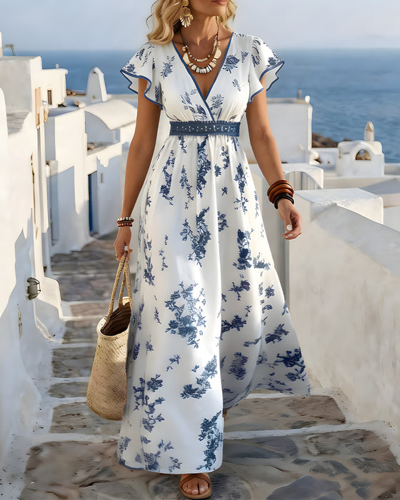 Jurk Flutter Mouw V-Hals Kruis Taille