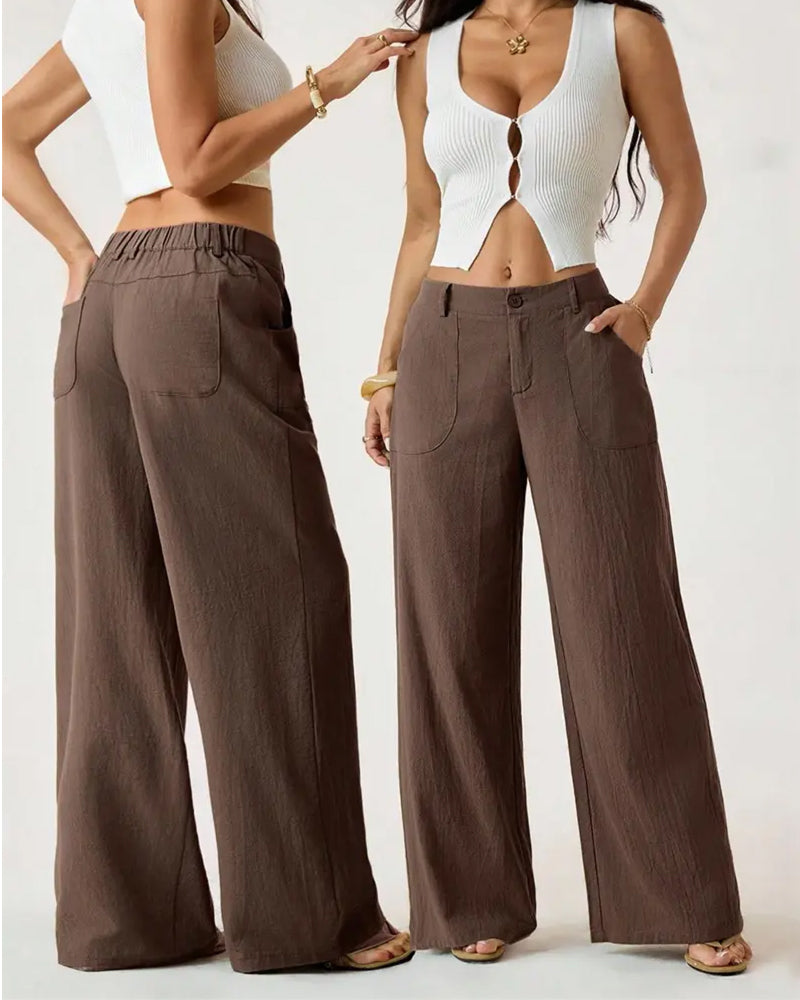 Broek Elastische Taille Zak Casual Wijd Pijp