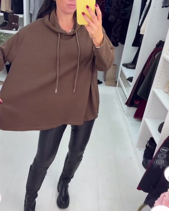 Onregelmatige Wijde Effen Langmouwige Hoodie