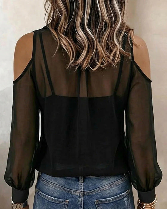 Twee Delige Set Kraan Blote Schouder Doorzichtige Blus Top