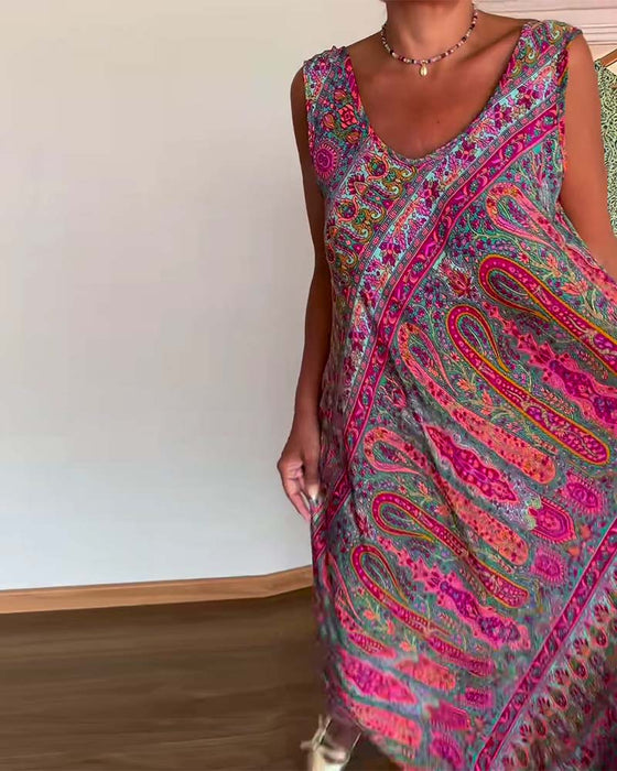 Jurk Mouwloos Los Kasjmier Print