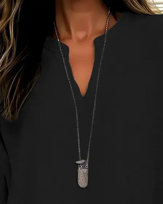 Blouse V-Hals Onregelmatig Effen Langmouw