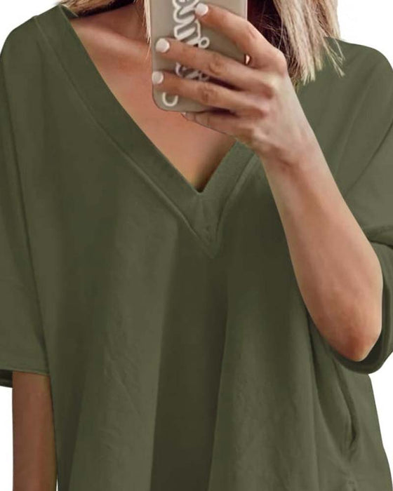 Tweedelig Set Effen V-Hals Sportkleding