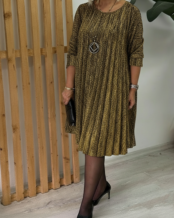 Jurk Ronde Hals Glinsterend Geplooid Mode