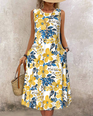 Mouwloze jurk met bloemenprint en zak