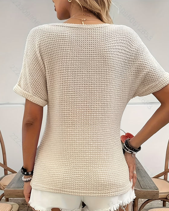 T-Shirt Casual V-Hals Wafelbrei