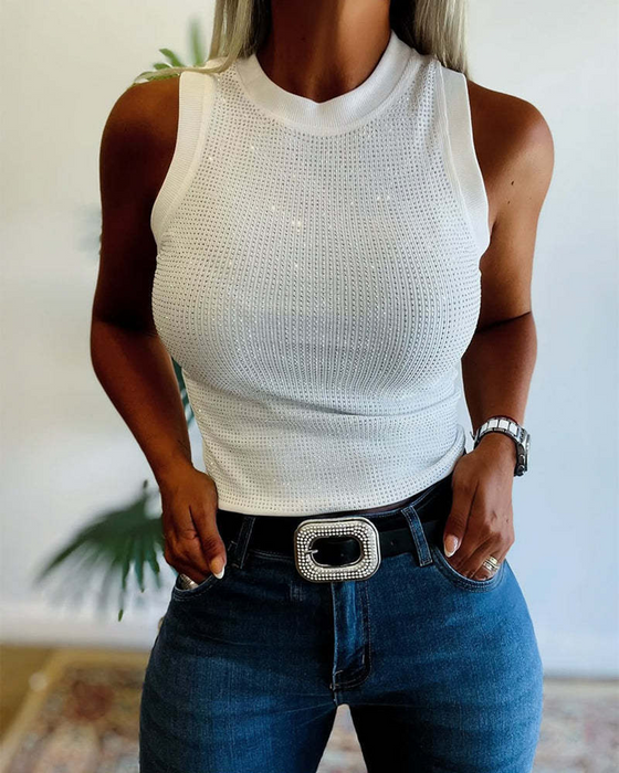 Tanktop Effen Geribbeld Strass Nauwsluitend