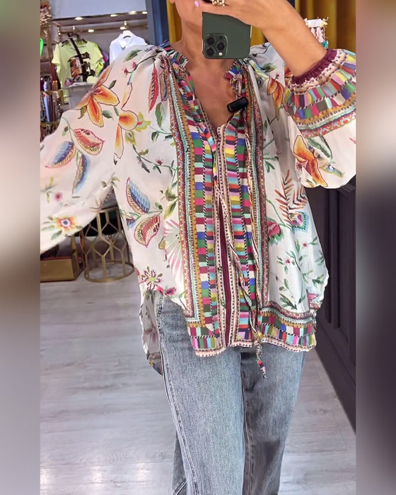 Blouse Sexy V-hals Modeprint