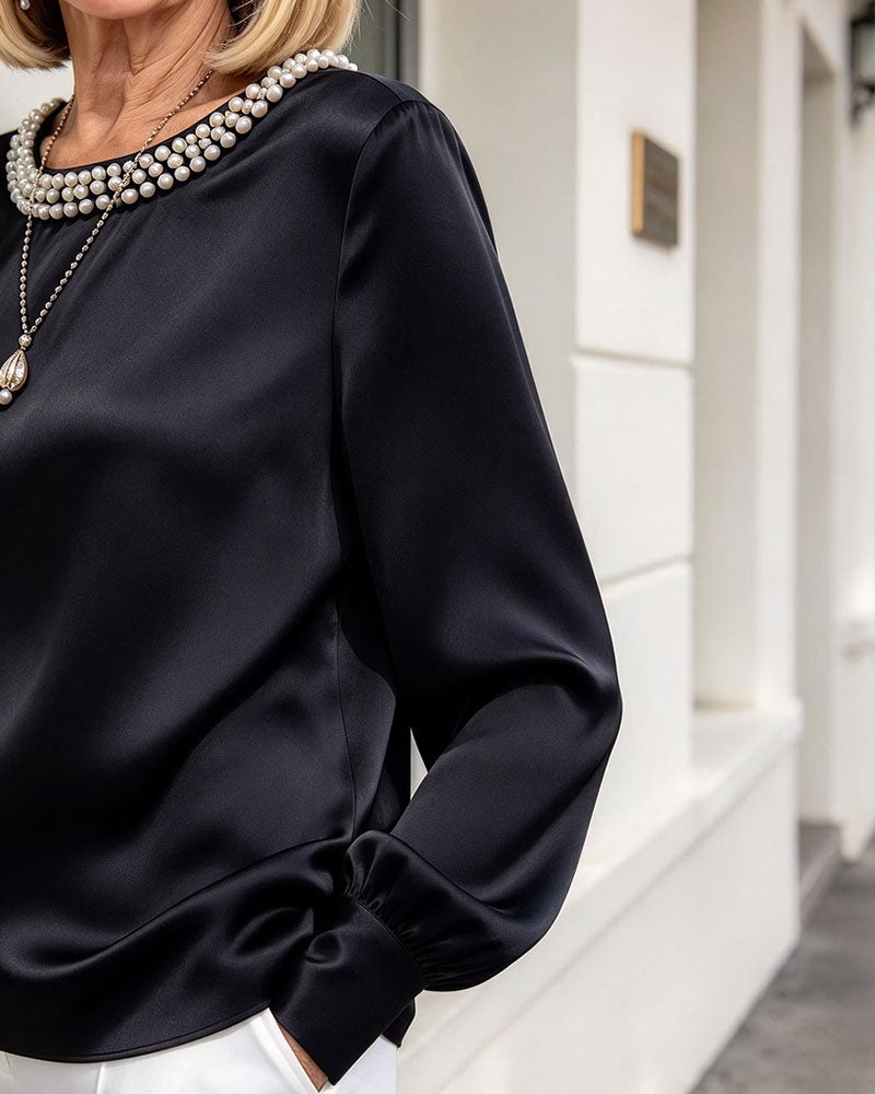 Blouse Ronde Hals Lantaarn Lange Mouw