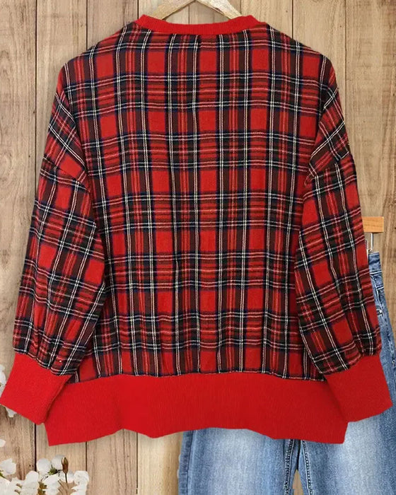 Sweatshirt Geruit Letter Ronde Hals