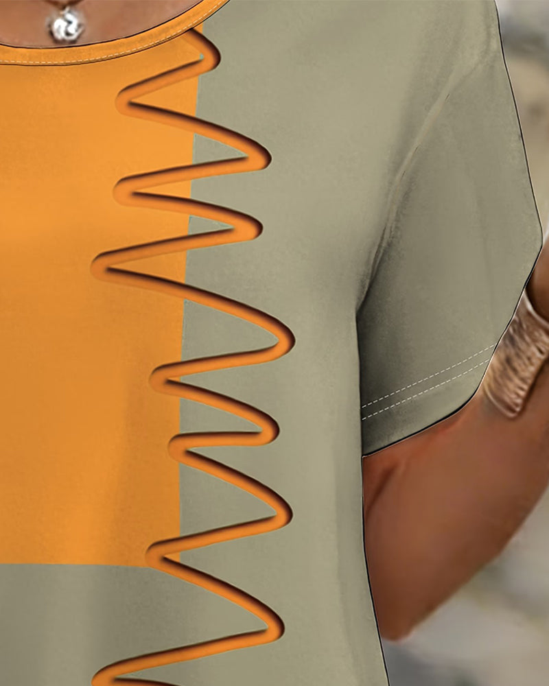 T-Shirt Kleurblok Onregelmatig Korte Mouw