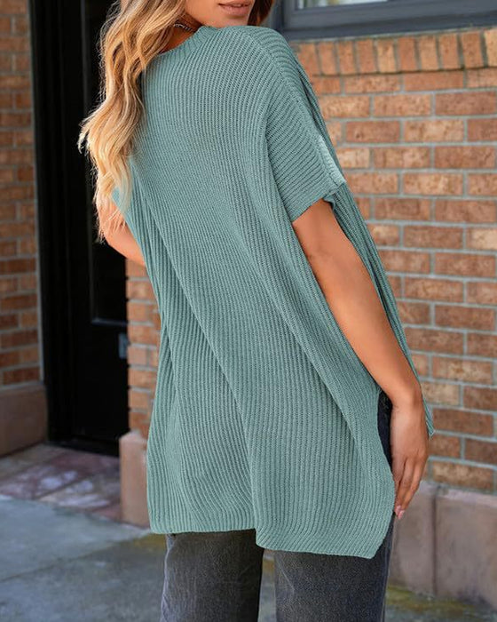 Pullover Effen Ronde Hals Vleermuismouw