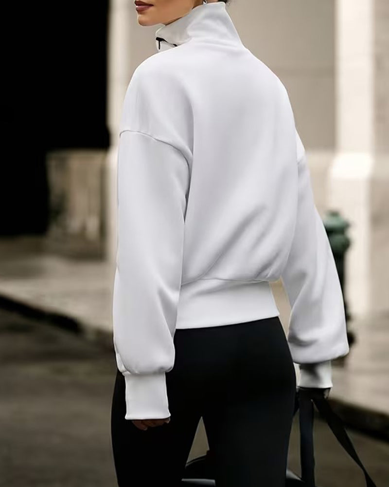 Sweatshirt Mock Hals Rits Drop Schouder Relaxed