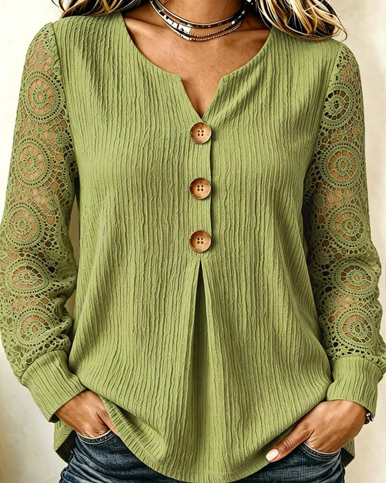 Blouse V-hals Knoopsluiting Lange Mouw