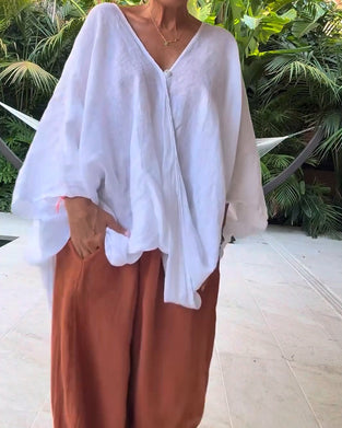 Blouse V-Hals Asymmetrisch Effen Relaxed