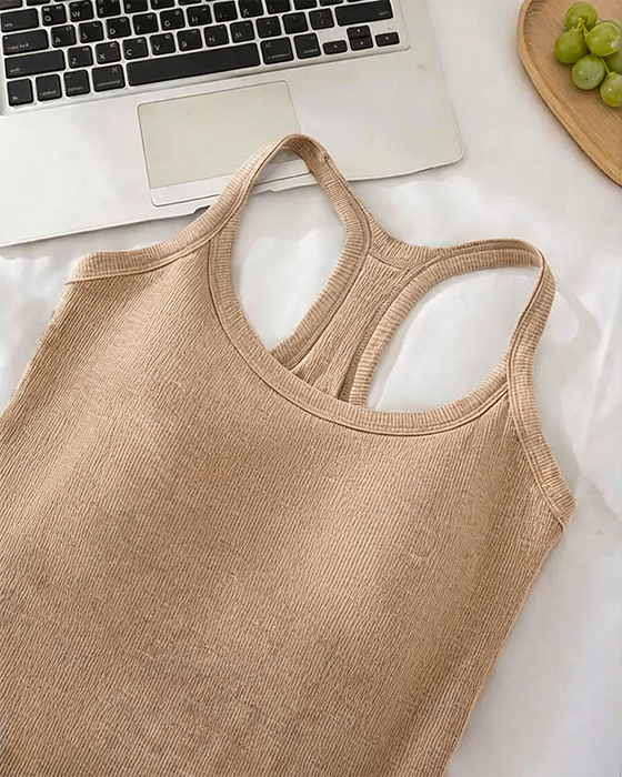 Tanktop Ingebouwde Bh Geribbeld Effen