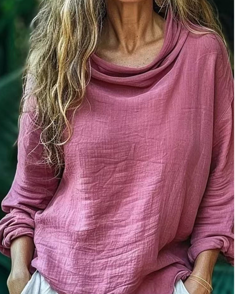 Blouse Gedrapeerde Hals Casual Effen Lange Mouw