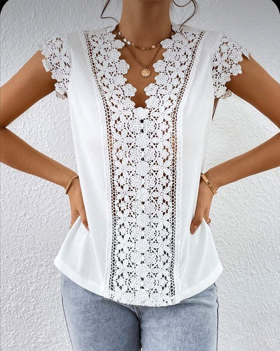 Blouse Kant V Hals Gecombineerd Uitgesneden