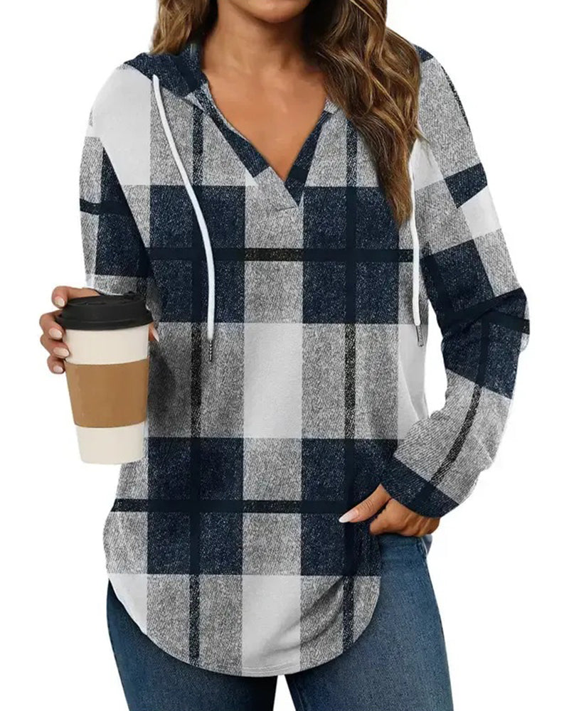 Blouse Geruit Met Capuchon Trekkoord