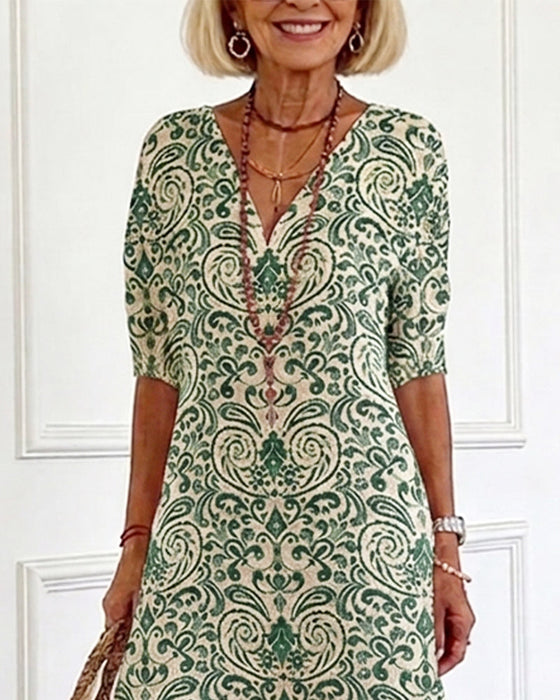 Jurk Vintage Bloemenpatroon V-Hals Maxi