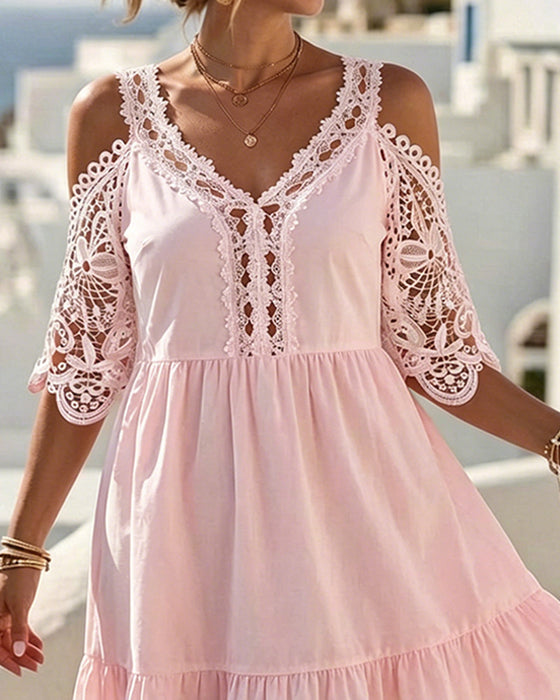 Jurken Kant Off-Shoulder Gelaagd Kort
