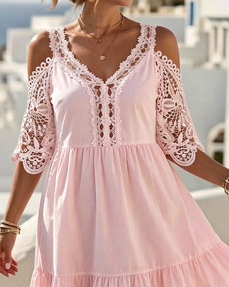 Jurken Kant Off-Shoulder Gelaagd Kort