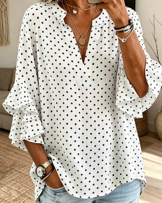 Blouse Stip Meerlaags Ruches Mouw