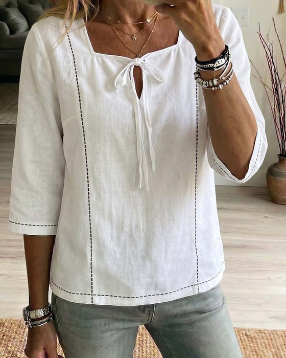 Blouse Vierkante Hals Strik Hollow Out