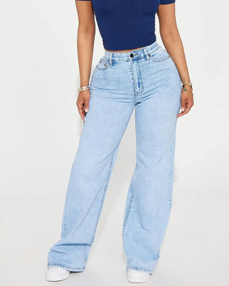 High-Waist Spijkerbroek Met Liftend Effect En Lichte Wijde Pijpen