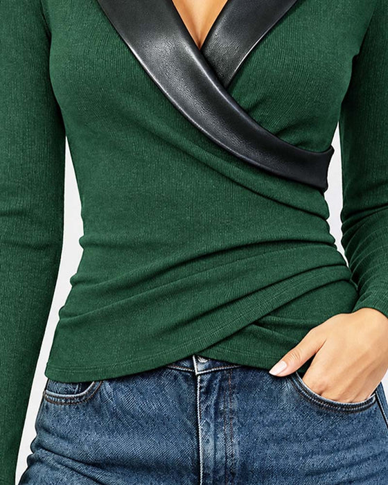 Top PU Knoopsgat Kruis Langmouw