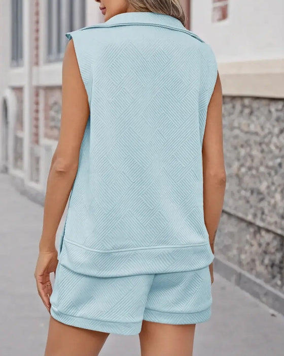 Set Half-Rits Top En Shorts Tweedelig