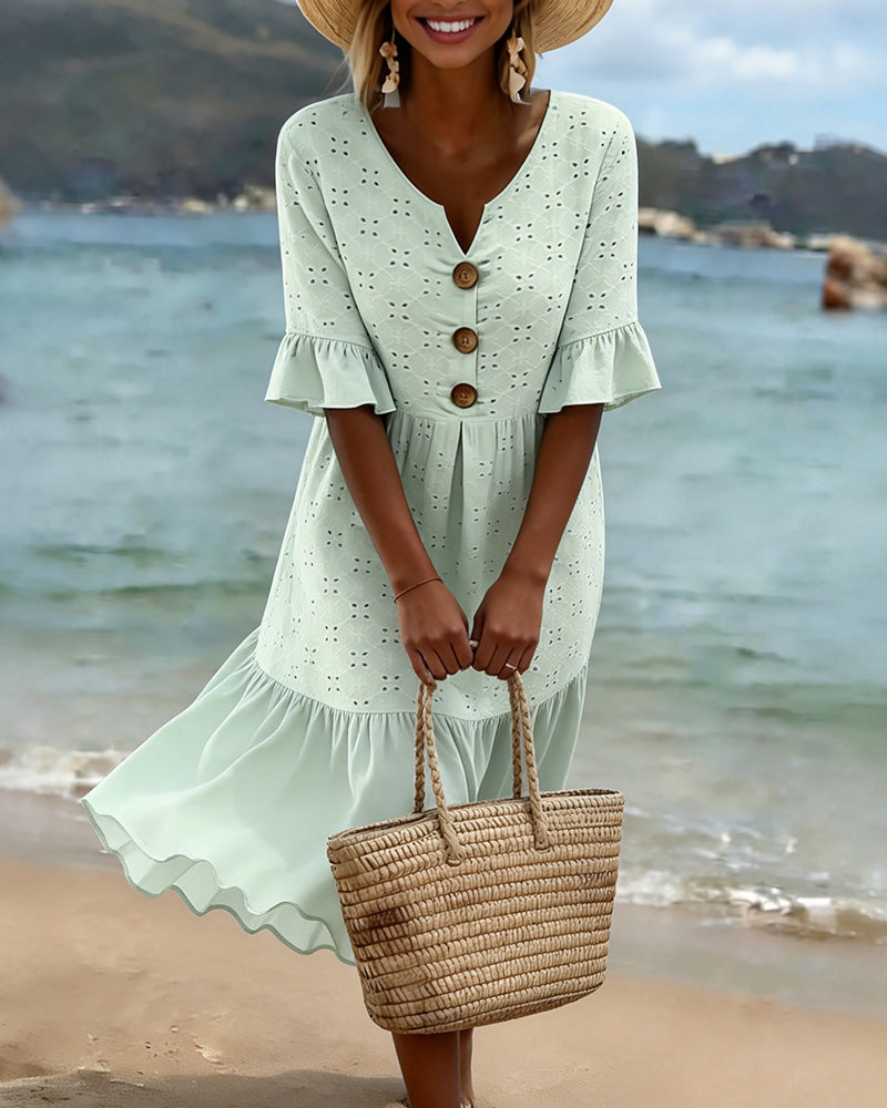 Jurk Doorgebroken Middenlang Met Ruches