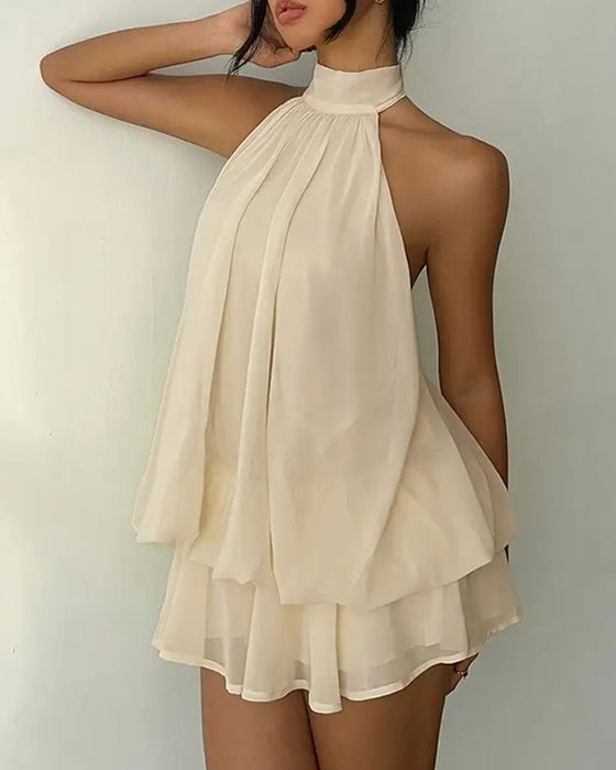 Jurk Halsband Chiffon Mini