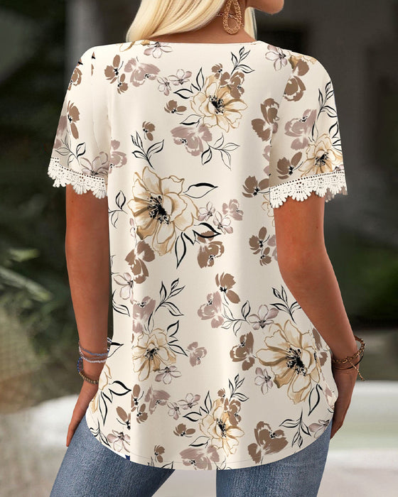 Blouse Vierkante Hals Casual Geplooid Bedrukt