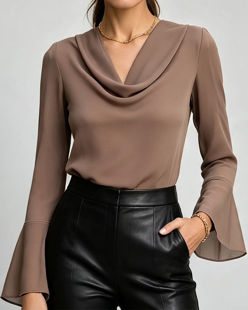 Blouse Mock Hals Lange Mouw Effen
