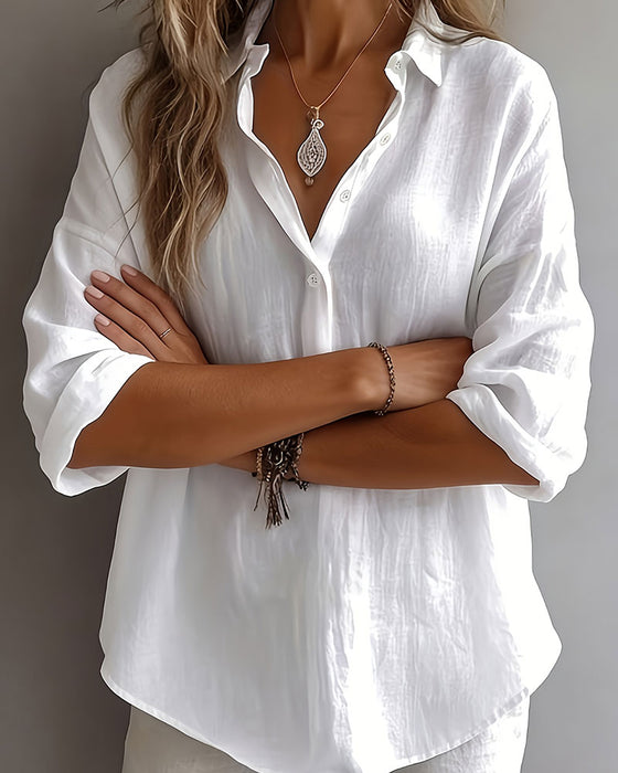 Blouse Effen Kleur Knoopsgat Half Knoopsluiting Langmouw