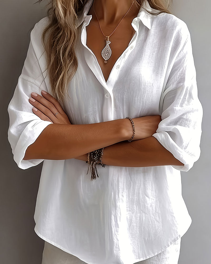 Blouse Effen Kleur Knoopsgat Half Knoopsluiting Langmouw