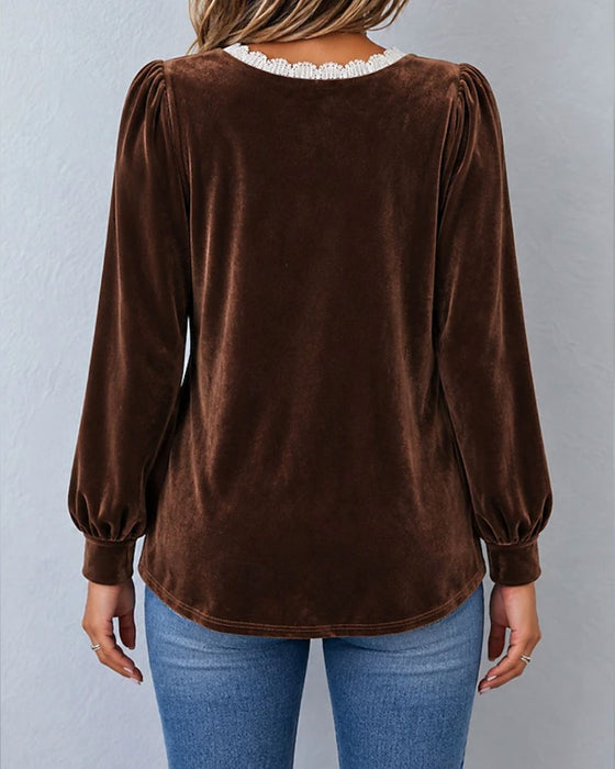 Blouse Fluweel Kant Spliced