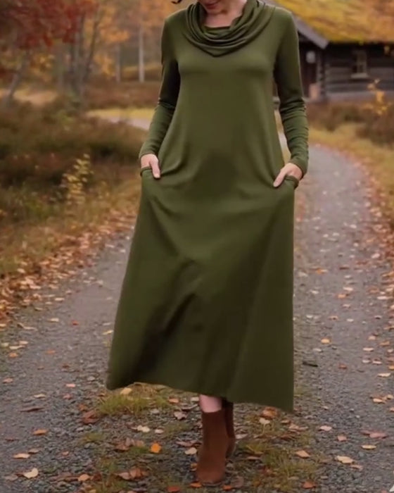 Casual jurk, eenvoudig, effen kleur, zak