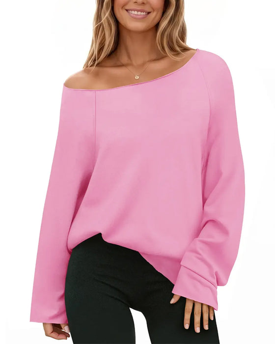 Sweatshirt Een-Schouder Los Effen