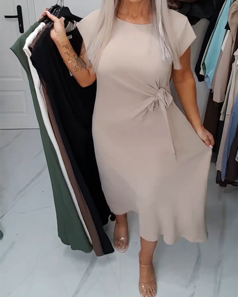 Jurk Egaal Kleur Ronde Hals Middeldefiniërend Elegant