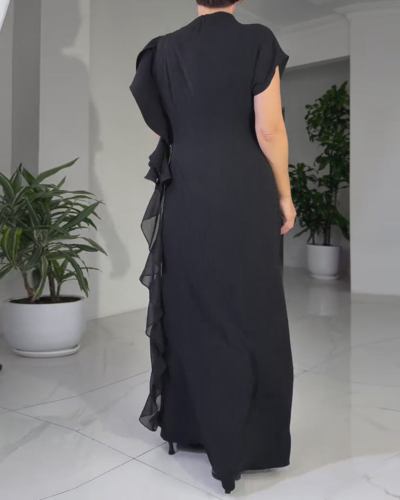 Modieuze Effen Jurk Met Ruchesdesign