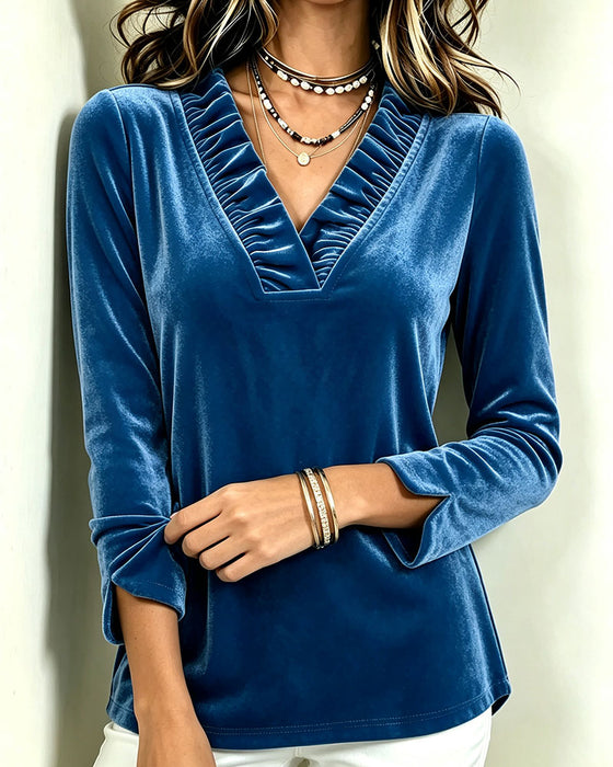Blouse V-Hals Ruffle Gerimpeld Split