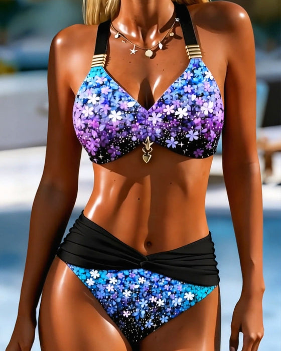 Bikini Halsband Tweedelig Bedrukt