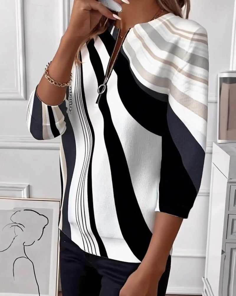 T-shirt casual rits geometrische print