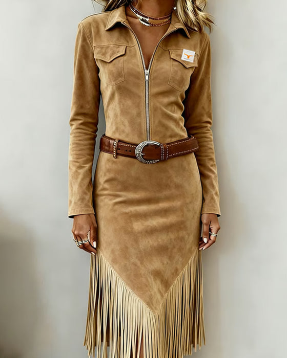 Effen Jurk Met Halve Rits En Kwasten