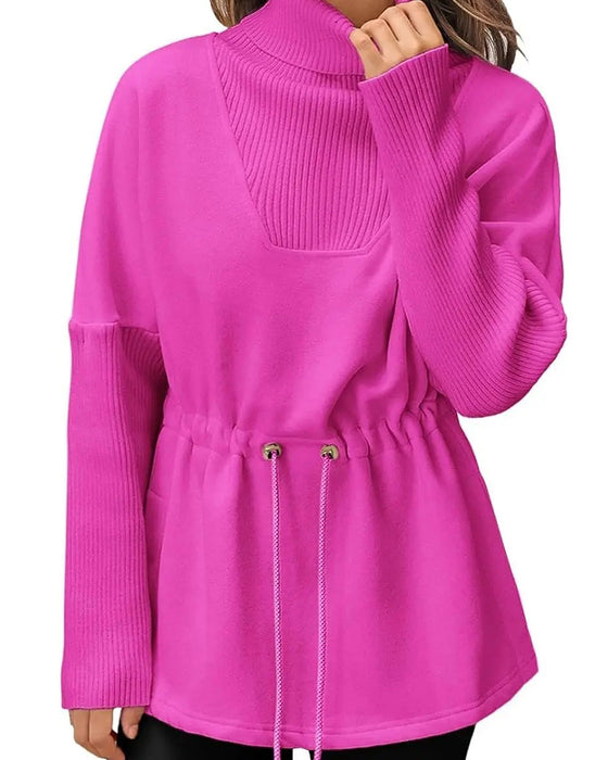 Sweatshirt Hoge Kraag Lange Mouw Taille Trekkoord