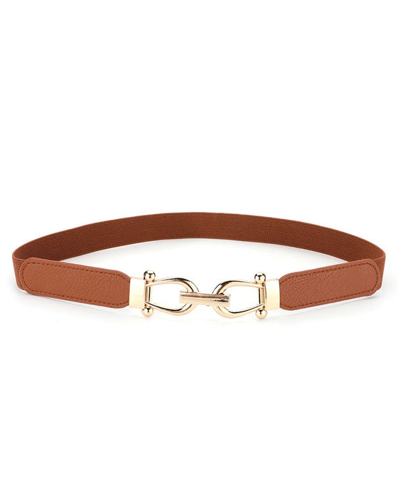 Dames Stretch Taille Riem Retro Elastische Smalle Riem Voor Dames Met Gouden Gesp