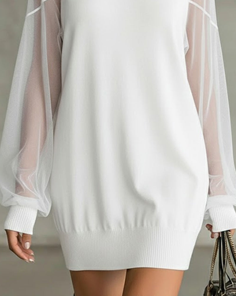 Jurk Lantaarnmouw Effen Kleur Patchwork