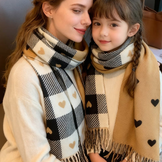 Cozy Heart Plaid Scarf – Zachte Winterwrap Voor Meisjes Of Koppels